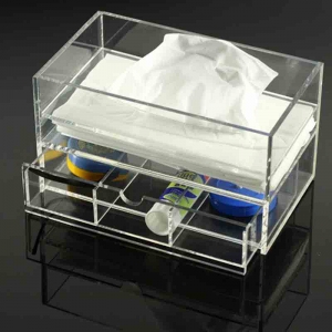 Customized rectangular tissue box holder with drawer 