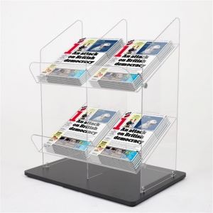 office library 2 tier acrylic magazine display holder PMMA newspaper display rack 